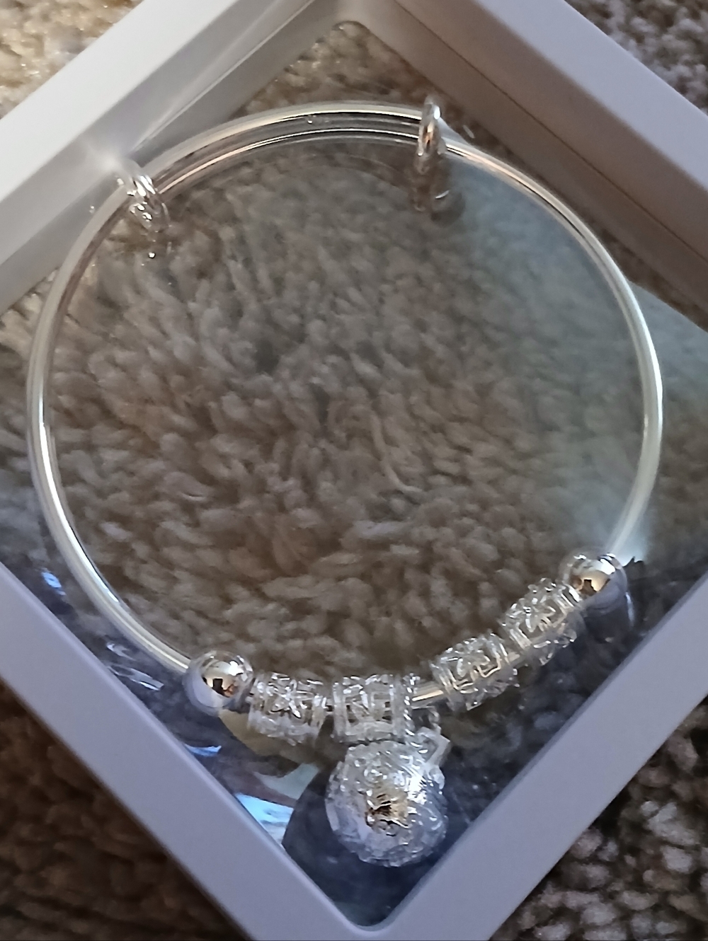 Silver Tone Beaded Bangle Bracelet